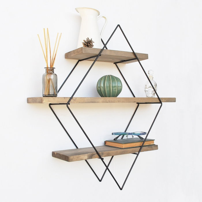 Hanah Home Wr007 Estantería Decorativa de Pared de Madera Nogal y Negro